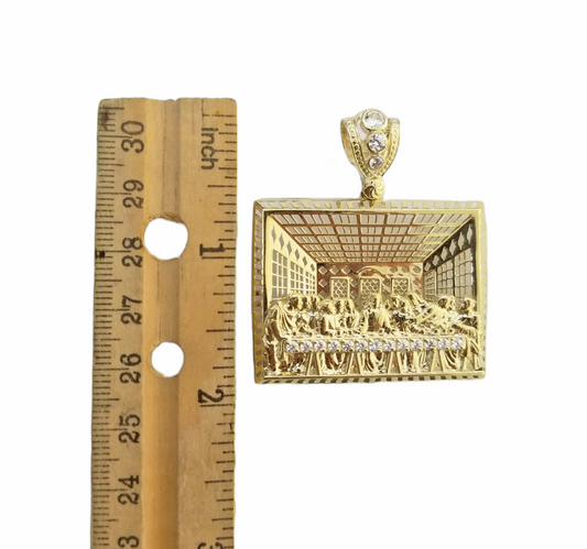 Real 10K Yellow Gold Last Supper Pendent Square Charm 1" Inch