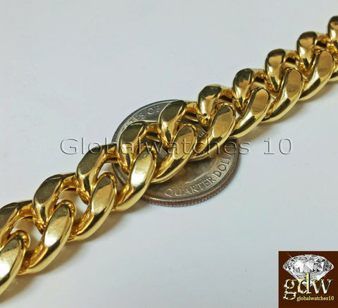 Real 10k 13mm Yellow Gold Men Miami Cuban Bracelet Customized Box Lock 9 Inch