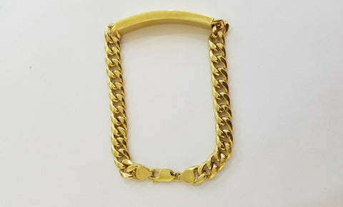 10K Yellow Gold ID Bracelet With Miami Cuban Chain 8mm 9" Long ,Hand chain 10kt