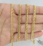 10K Solid Yellow Gold 4mm Miami Cuban Link Chain Necklace 20" Two Chains