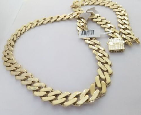Real 10k Gold Royal Miami Cuban Bracelet 8.5" Necklace 24" Set 10mm Monaco Chain