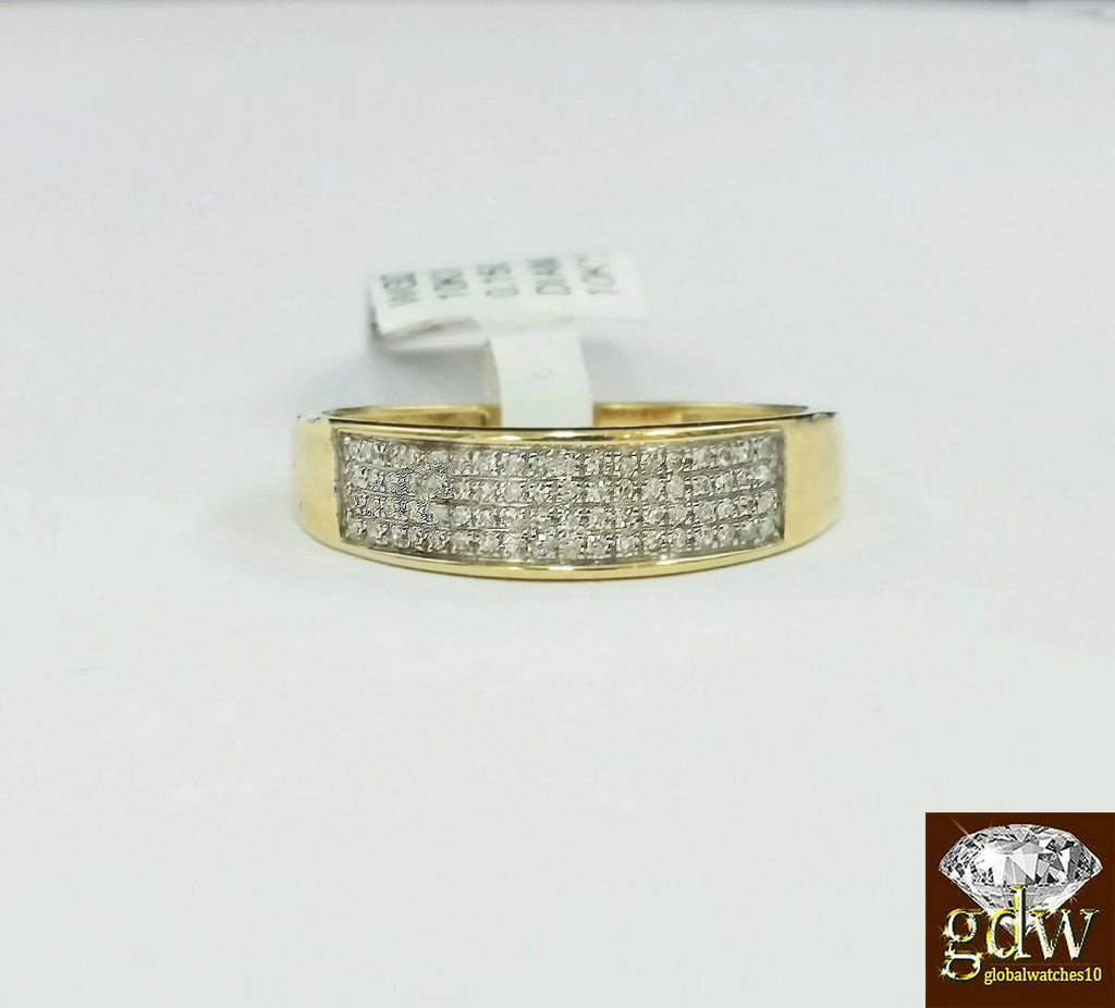 Real 10k Yellow Gold Men Wedding Engagement Ring Band Real Diamonds Round Cut