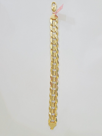 14K Real Yellow Gold Cuban Curb Bracelet 15mm Link 9" inch Genuine