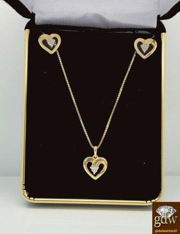 Authentic New 14k Yellow Gold With Diamond Heart Pendant For Women, Box Chain.