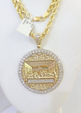 10k Gold Rope Chain Last Supper Charm Pendent SET 5mm 26 Inches