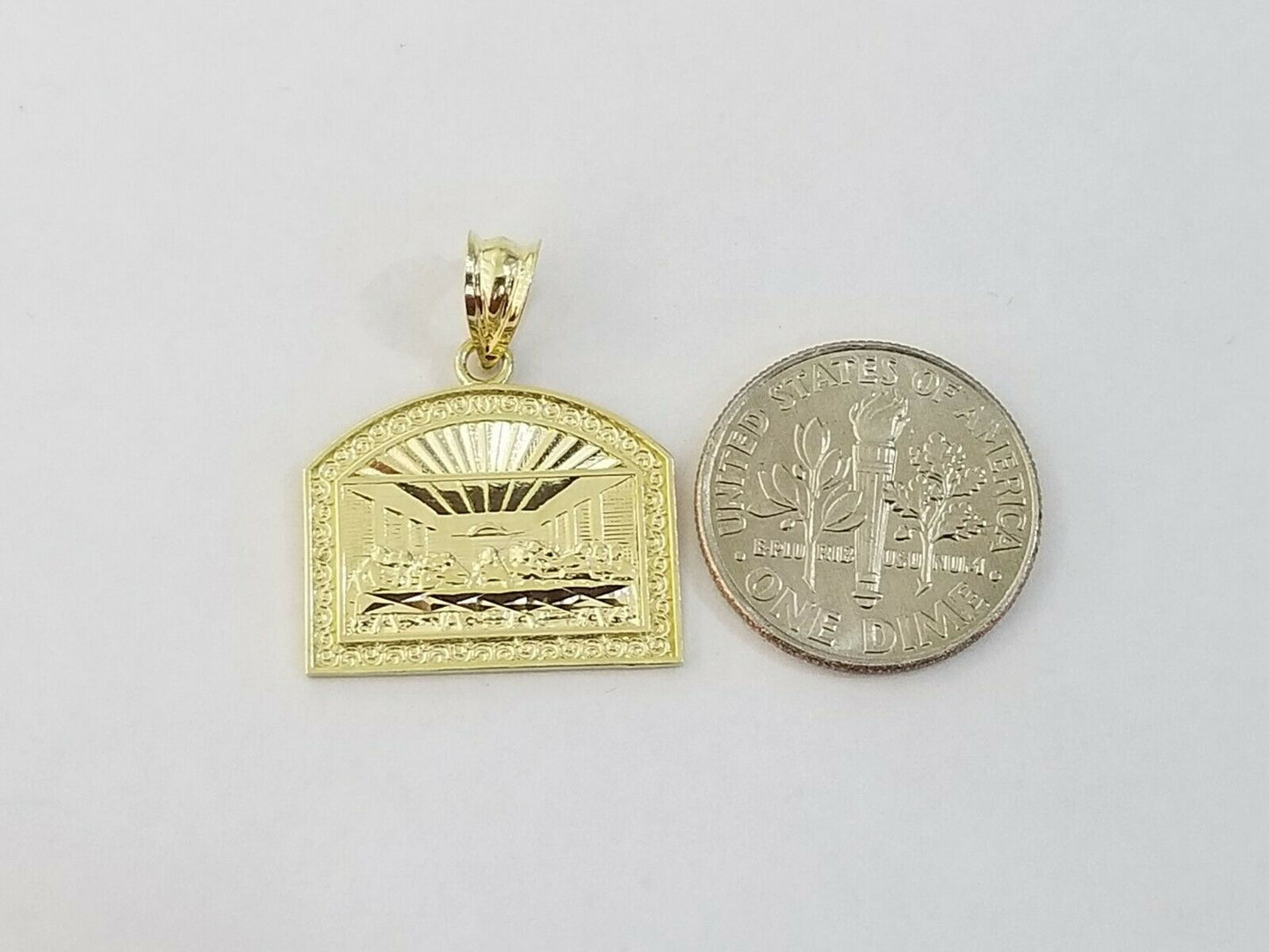 10k Real Yellow Gold Last Supper Charm Pendant Men Women Diamond cuts Design