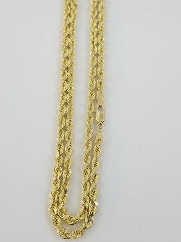 Real 14KT SOLID Yellow Gold 4mm Rope Chain Diamond Cut 24" Inches Lobster Lock