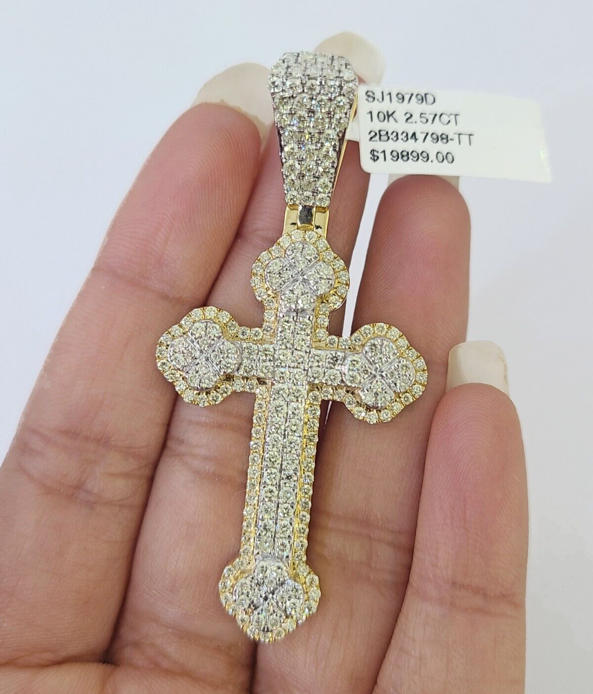 10k Yellow Gold Diamond Jesus Cross Charm Pendant Genuine Diamond Real