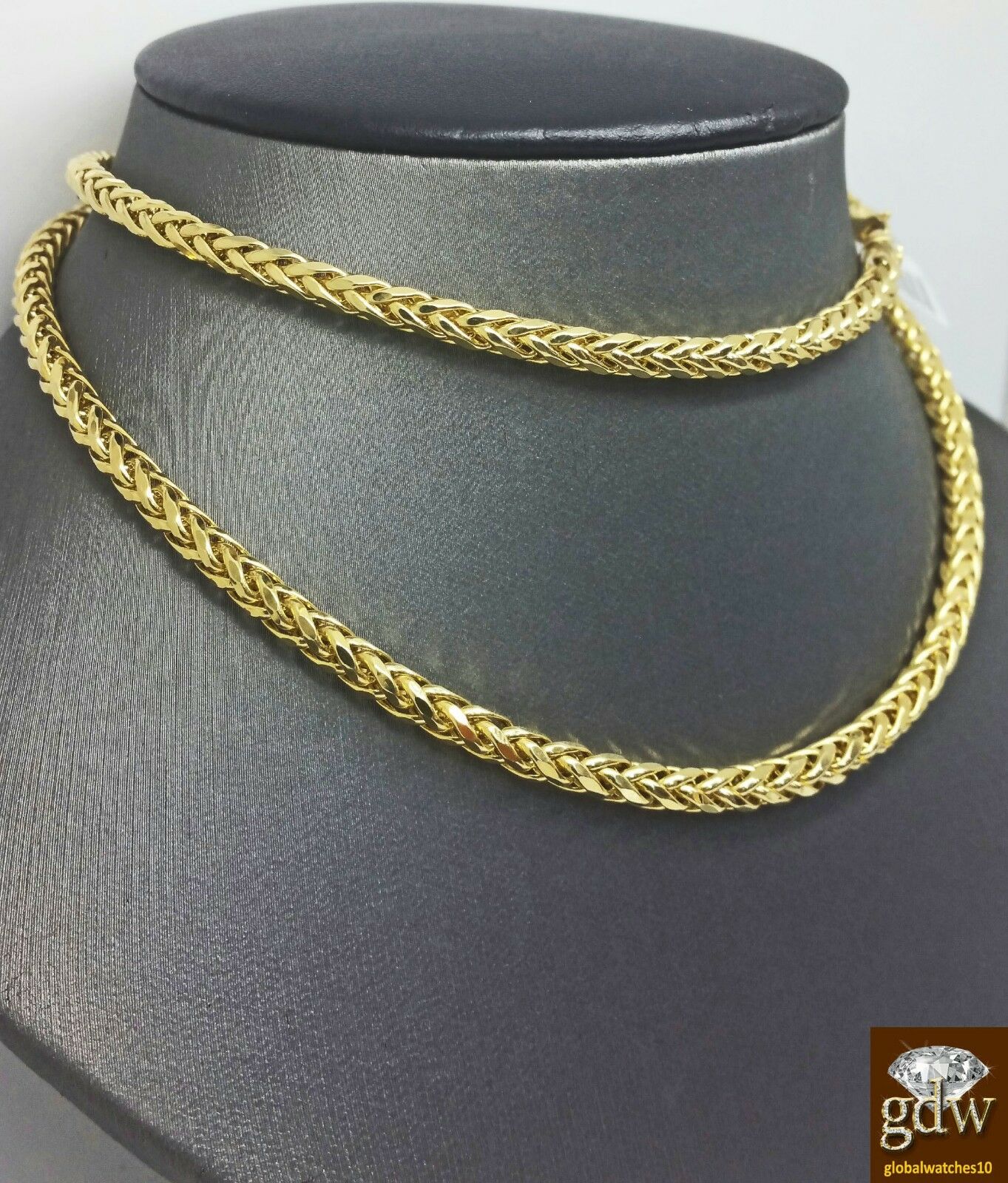 Real 10k Gold 4mm Men yellow Gold Palm Chain Necklace 24" inch Cuban Rope