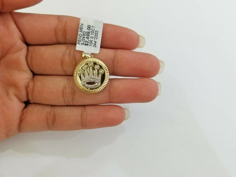 Real 10k Gold Genuine 0.10 CT Diamond charm, crown design diamond pendant