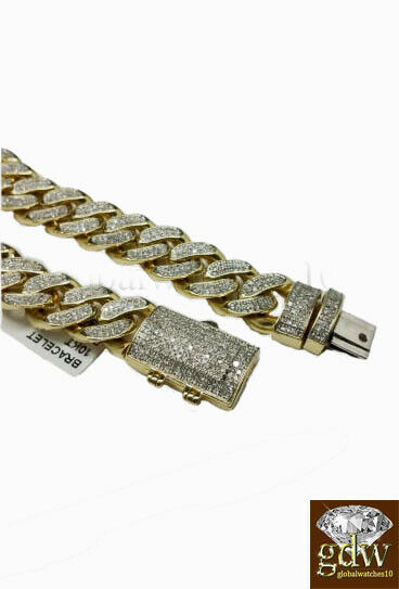 Diamond Bracelet 10k Solid Gold Cuban link Bracelet 9 Inch 8mm 2.5 CT Box Clasp