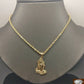 Real 10k Yellow Gold 2.5 mm 24" Rope Chain & Praying Hand Charm Pendent Cross N