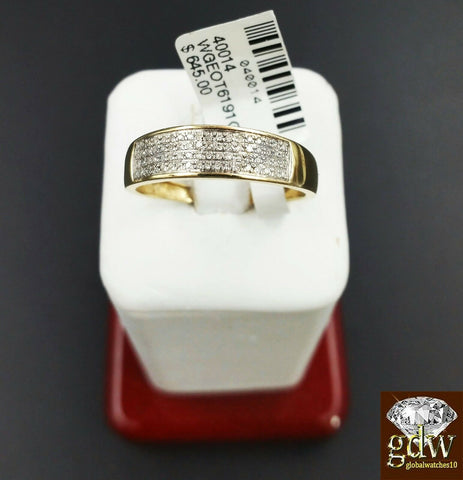 Real 10k Yellow Gold Men Wedding Engagement Ring Band Real Diamonds Round Cut