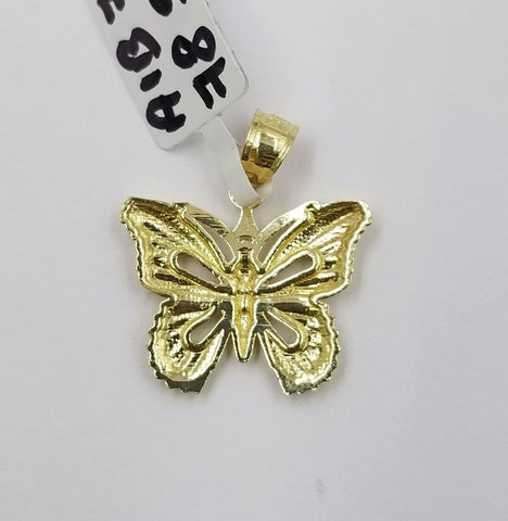 10k ladies Yellow Gold Butterfly Charm Diamond Cut Pendant Women Insect Real