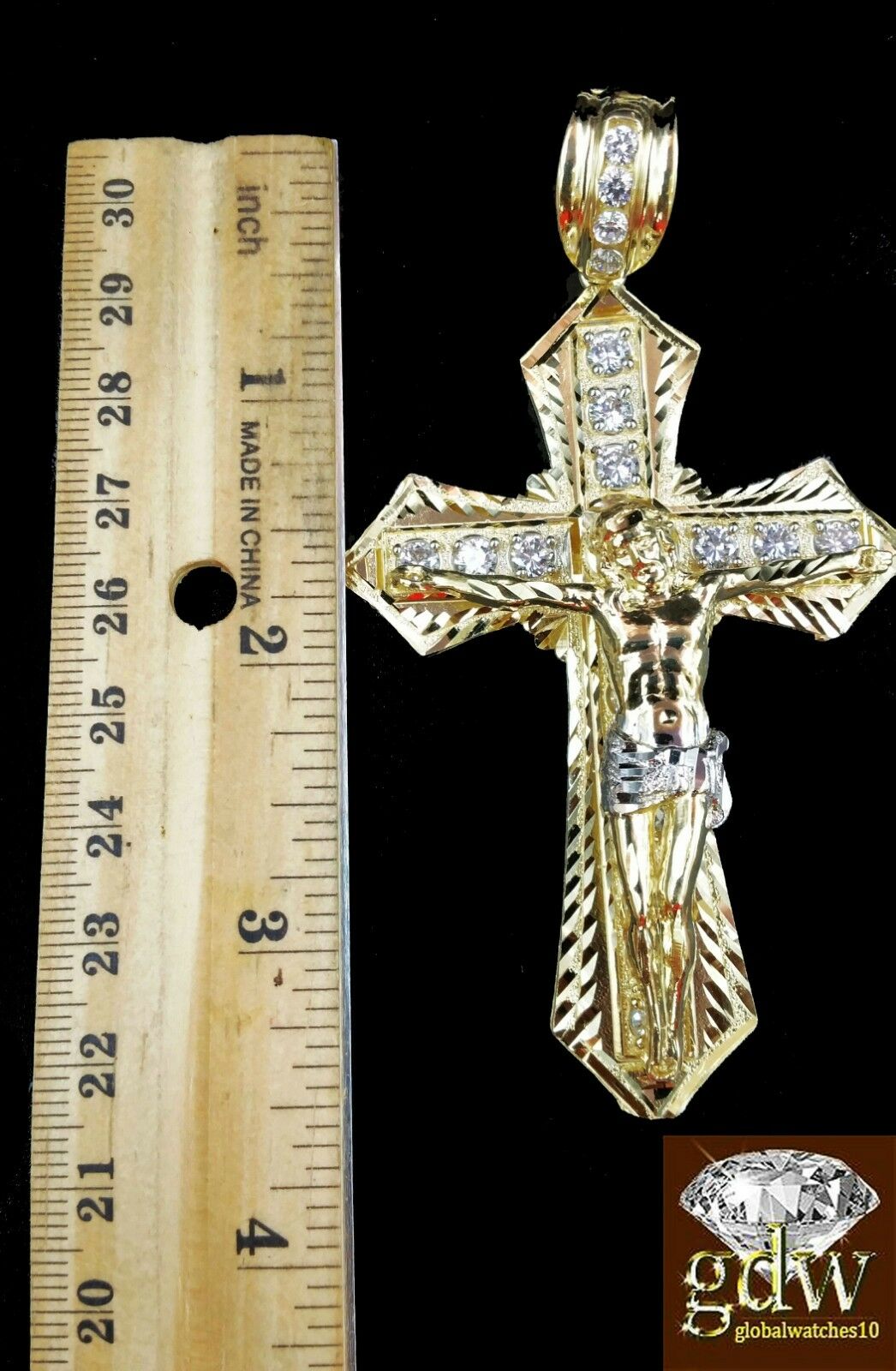 Real 10k Yellow Gold Men's Jesus Charm/Pendant with 26 Inch Miami Cuban Chain.