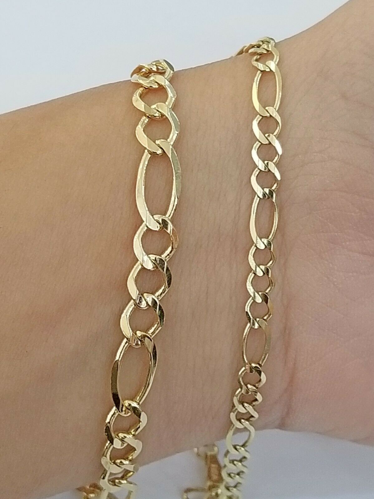 14k Yellow Gold Solid Cuban Figaro Link Bracelet lobster Lock in 8inch Men Women