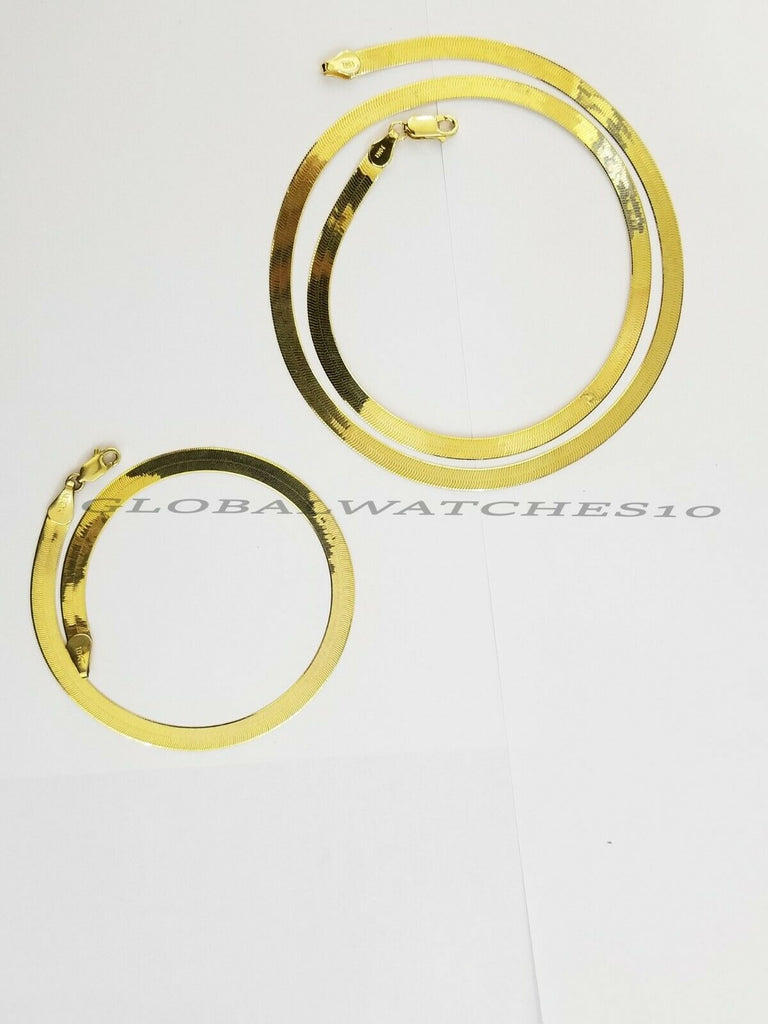Vintage Solid 14k Yellow Gold 5mm Herringbone Chain Bracelet 