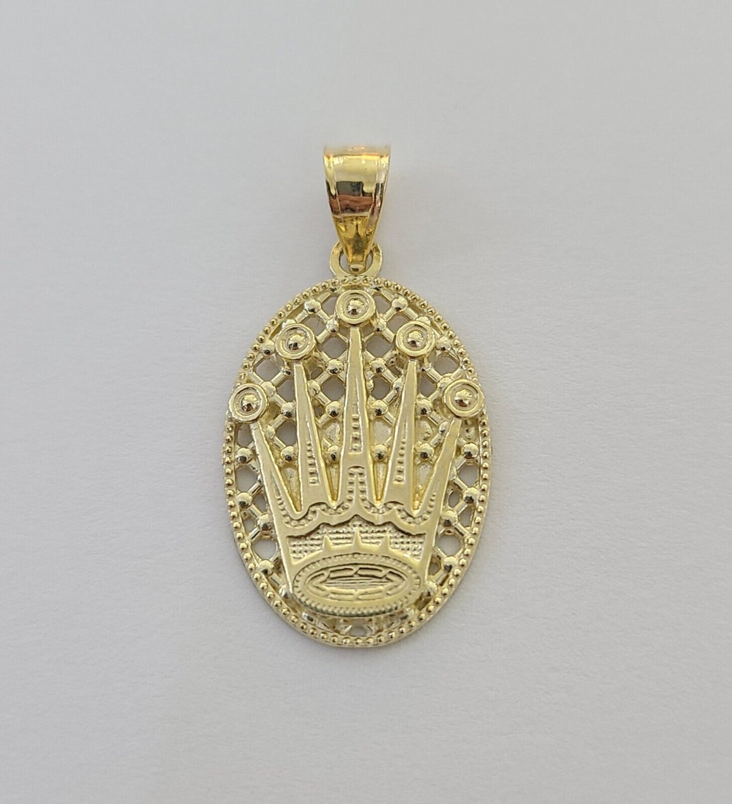 10K Real Yellow Gold Crown Circular Charm Pendant Gold 10kt