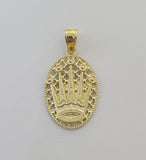 10K Real Yellow Gold Crown Circular Charm Pendant Gold 10kt