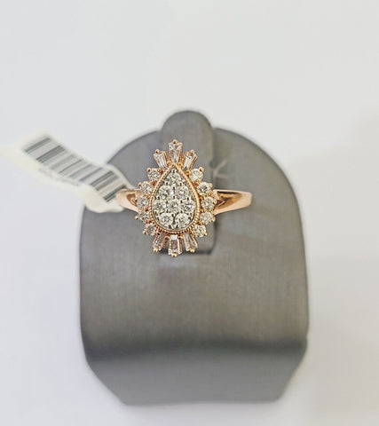 REAL 10k Rose Gold Diamond Ladies Ring Pear Shaped Women Engagement Wedding
