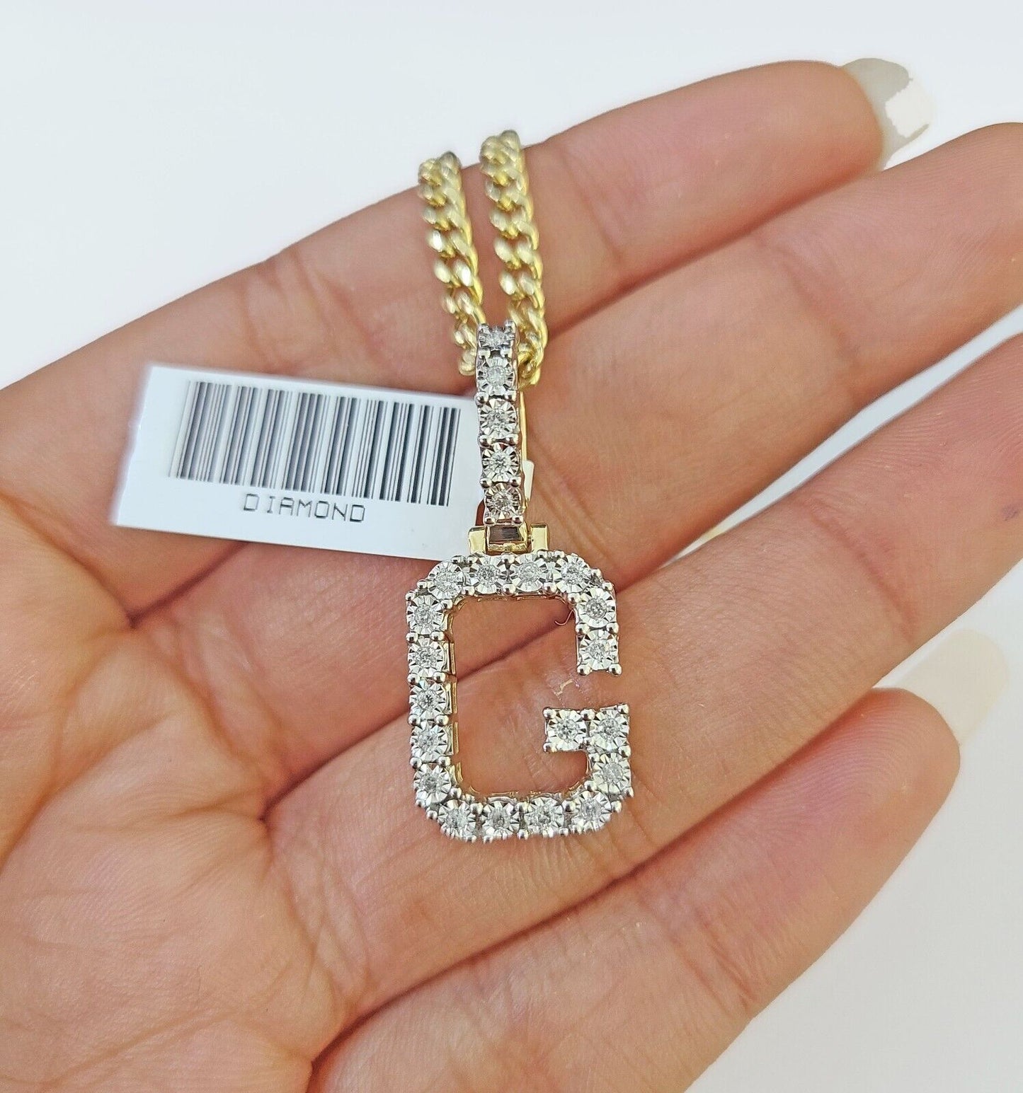 10k Gold Genuine Diamond "G" Initial Pendent with 20 Inch 3mm Miami Cuban Chain