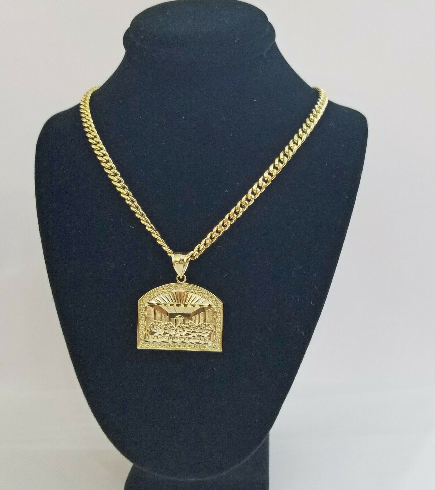 10k Real gold Last supper charm with miami cuban chain 24inch, 5mm,10kt gold set