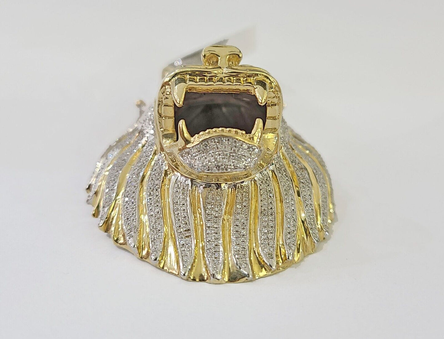 Real 10K Roaring Lion Head Pendant Made With Yellow Gold and Genuine Diamonds