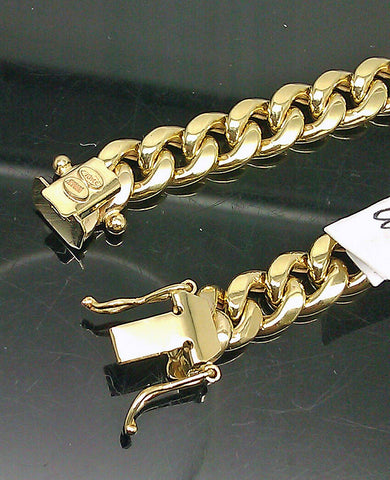 10k Gold Bracelet Men Real Gold Miami Cuban Link Bracelet 7mm 9" inch Box Lock