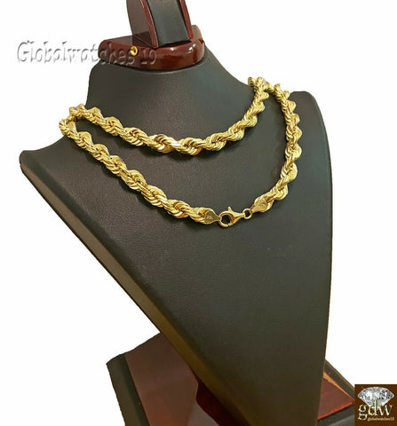 SOLID 10k Gold 7mm Rope Chain Necklace 22,24,26 Inch Lobster lock Men Women Real