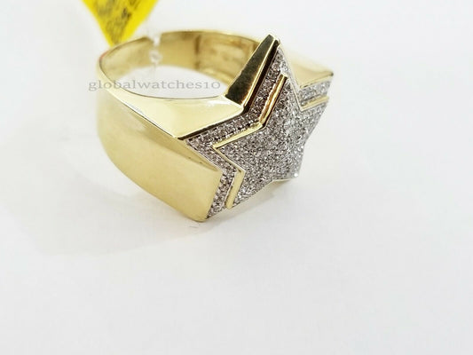 10k Solid Yellow Gold Diamond Ring Star Design with Genuine Diamonds for Men