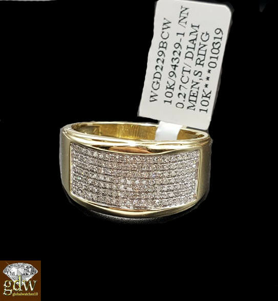 Mens REAL 10k Yellow Gold Wedding Engagement Ring Band Genuine 1/4CT Diamond ,10