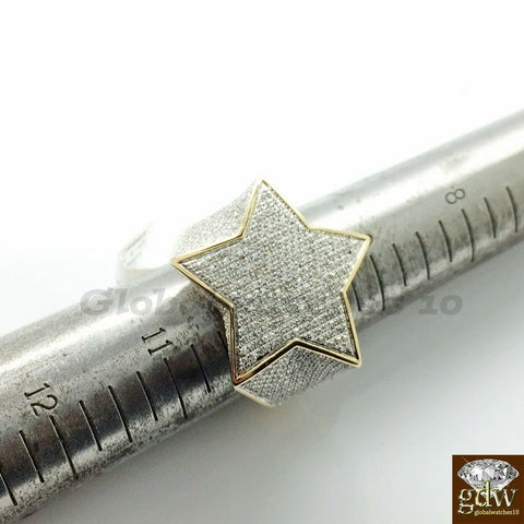 Solid 10k Yellow Gold Diamond Ring Star Design for Men with Genuine Diamonds.