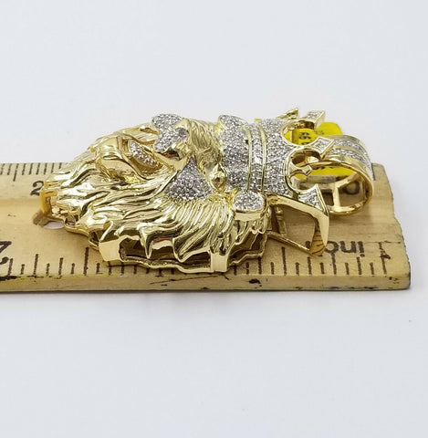 REAL 10k Gold Diamond Lion King Head Charm Pendant Heavy 0.50CT, Roaring King