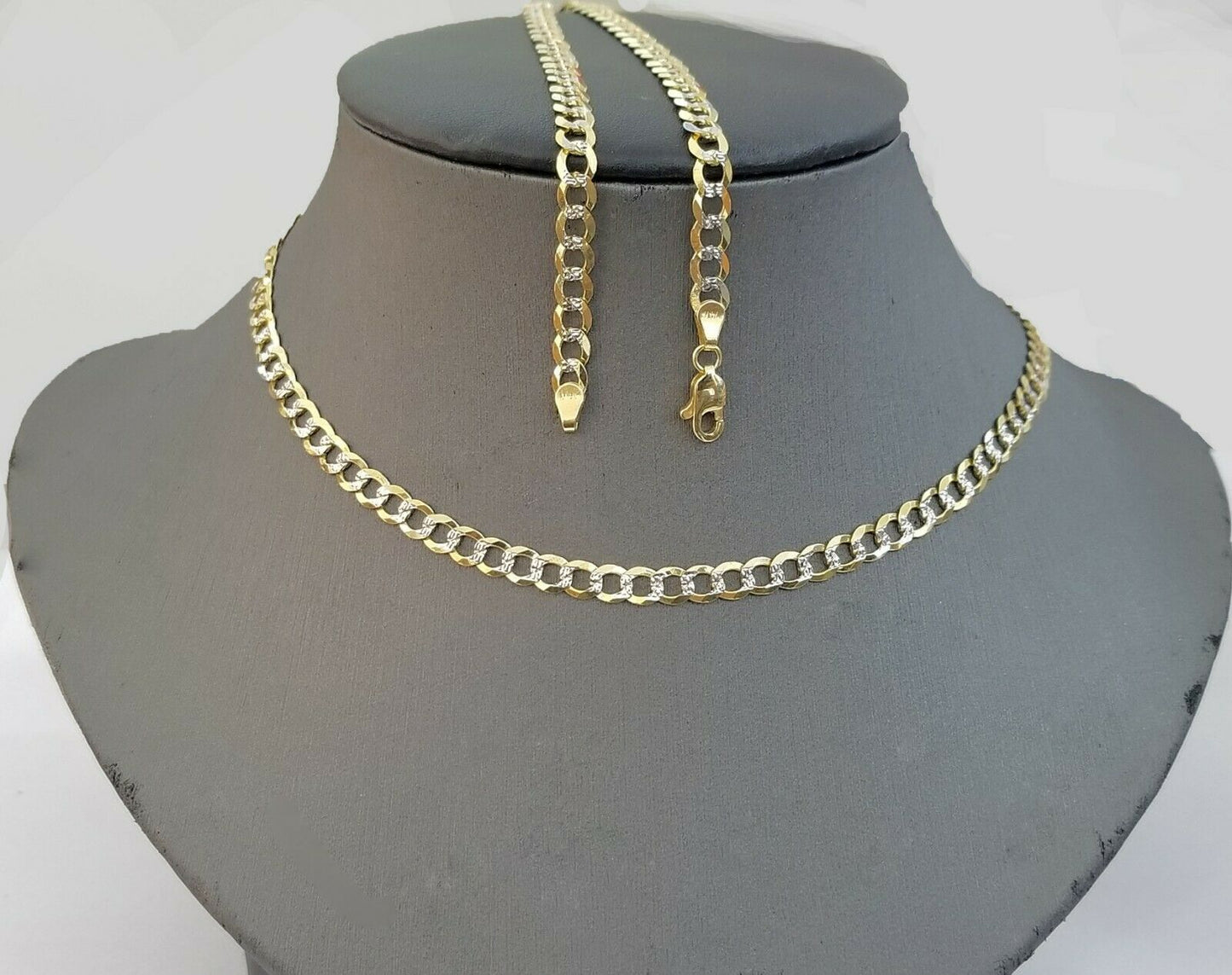 14KT SOLID Yellow Gold Cuban Link Chain Necklace Diamond Cut 5MM 24 Inch