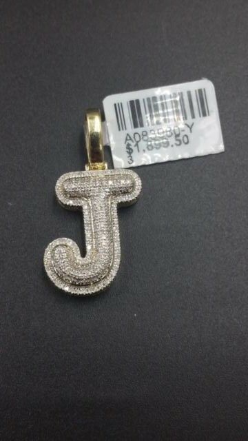 10k Yellow Gold Diamond Bubble Letter A-Z Initial Charm Pendent Real Diamond