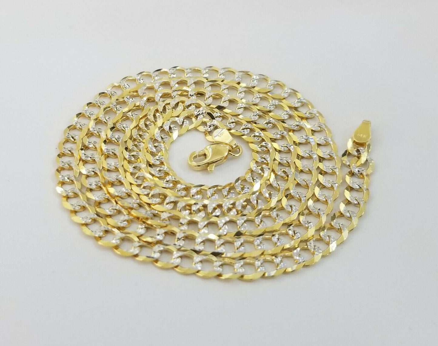 14KT SOLID Yellow Gold Cuban Link Chain Necklace Diamond Cut 5MM 24 Inch