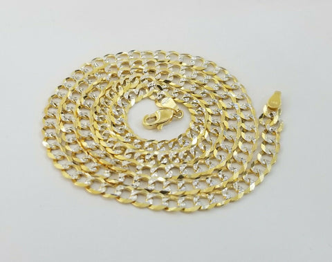 14KT SOLID Yellow Gold Cuban Link Chain Necklace Diamond Cut 5MM 24 Inch