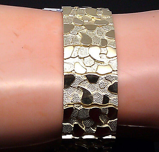 Real 10k Yellow Gold Nugget Bracelet Men Women 17mm 9 Inch