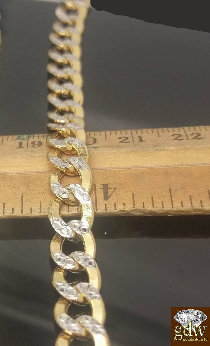 Real 10k Yellow Gold 9" Diamond Cuts Cuban curb Link Bracelet Rope Byzantine