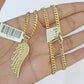 10k Yellow Gold Miami Cuban Chain & Wings Charm \ Pendent SET 3mm 22 Inches