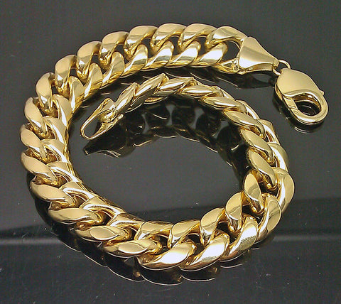 Men's Real 10K Men's Yellow Gold Thick Miami Cuban Bracelet 11mm, 8 Inches Long