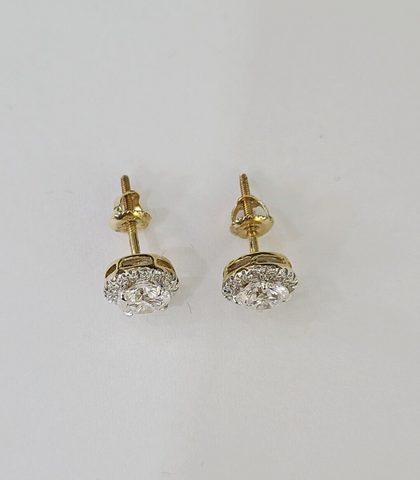 14k Yellow gold Square Earrings Diamond screw-back Lab Created Women Men Studs
