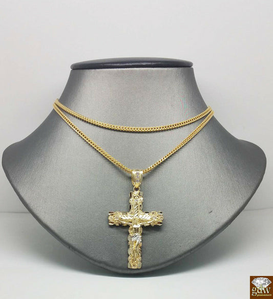 10k Yellow Gold Franco Chain Necklace Cross pendant charm 22" 24" 26" 28" 30"