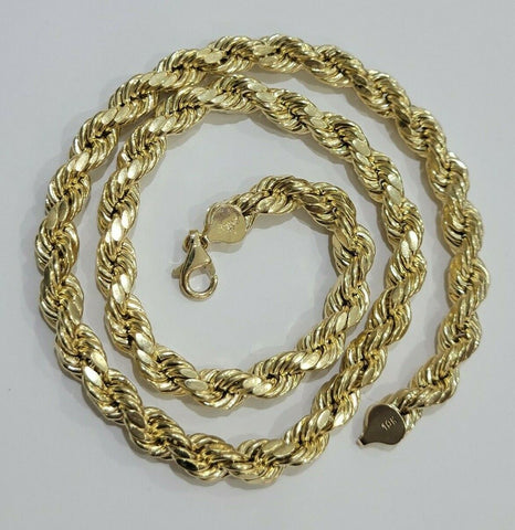 REAL 10k Yellow Gold Rope Chain Necklace 20" inch 8mm Mens Diamond Cuts FOR SALE