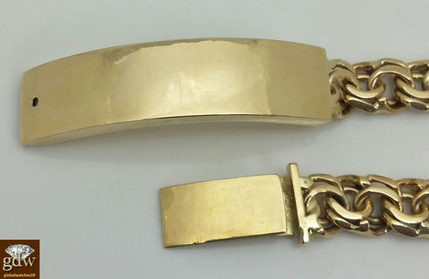 10k Gold Chino Link ID Bracelet Box Lock  8.5" 13mm With Chain and Cross