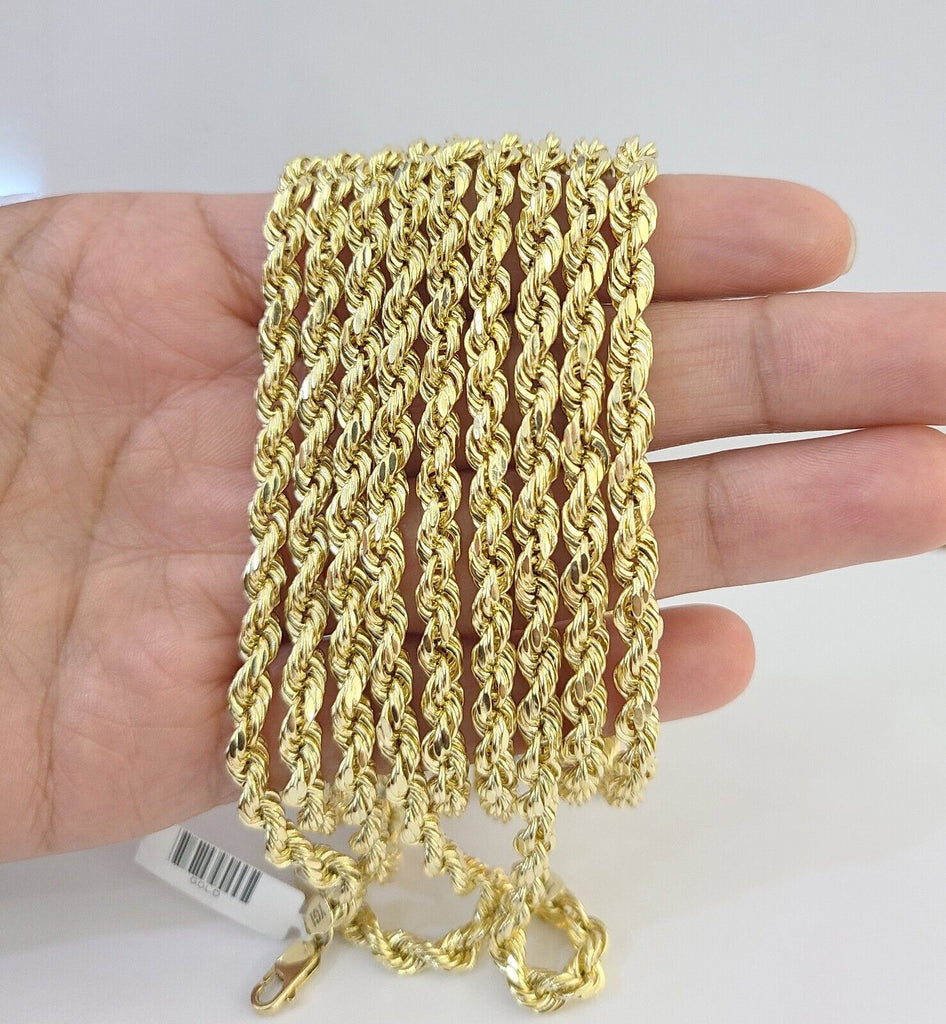 14k Yellow Gold 5mm Rope Chain Necklace 20-28 Inch Real Gold