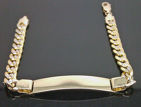 14K Yellow Gold ID Bracelet With Miami Cuban Chain With Diamond Cuts 8.5" Long