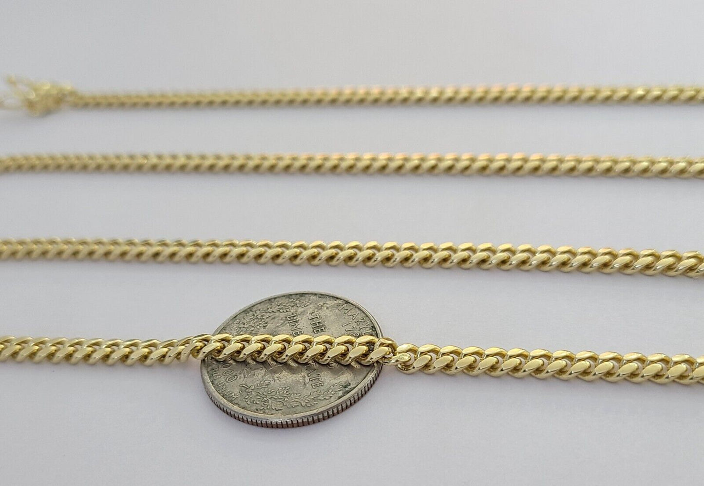 10K Solid Yellow Gold 4mm Miami Cuban Link Chain Necklace 20" Two Chains