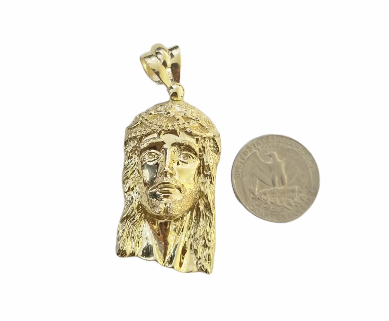 Real 10K Yellow Gold Jesus Head Pendent Charm 2" Inch 10kt