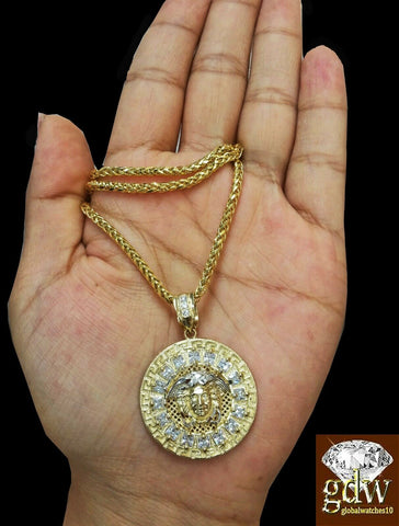 Real 10K Yellow Gold 6mm 30" Palm Chain with head Charm Pendant